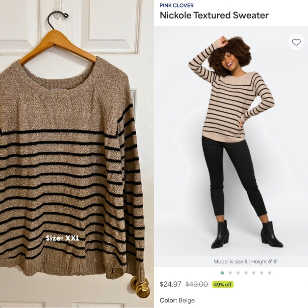 Pink Clover Tan and Black Striped Sweater